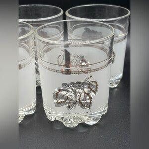 Mid-Century Barware DeValBor Italian Gold Frosted Flower Whiskey Glasses set 6